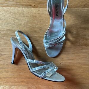 Caparro “Zimba” silver platinum strappy heel